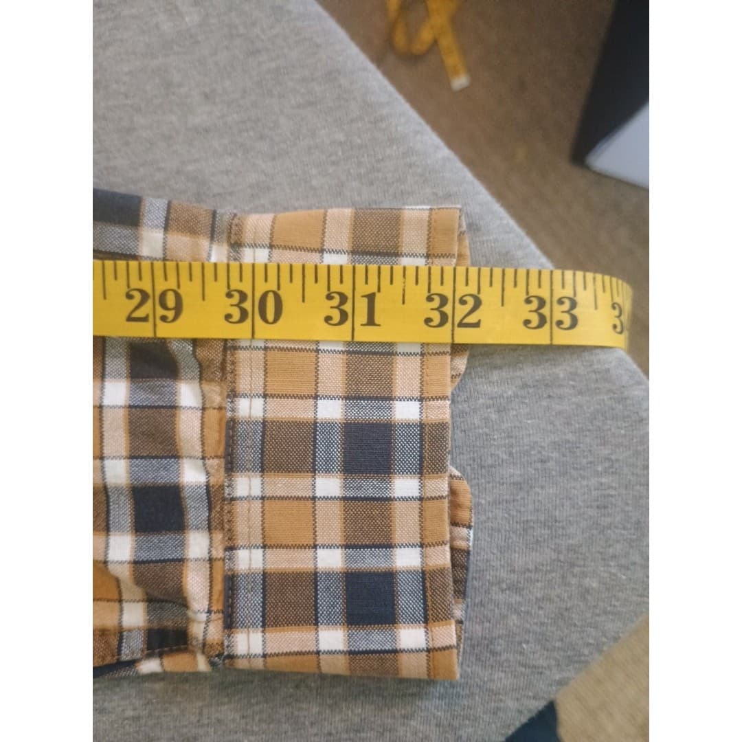 Cinch Long Sleeve Shirt Men's Size S Tan & Blue Check Plaid Cowboy Rodeo Western - Thumbnail 7