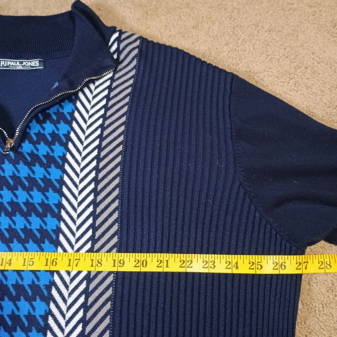 PAUL JONES Sweater Mens 2XL Pullover with Quarter Zip Sharp Houndtooth Pattern - Thumbnail 7