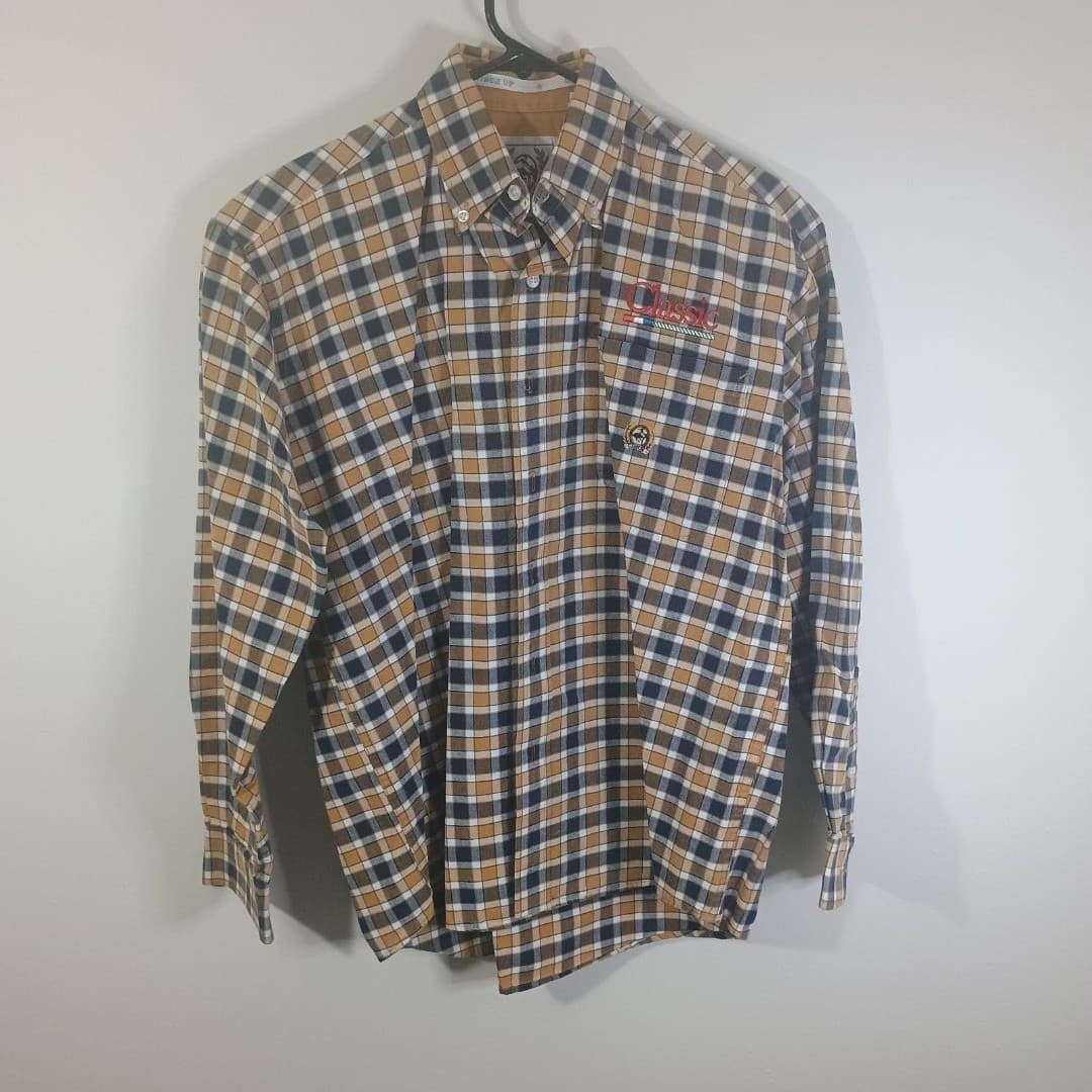 Cinch Long Sleeve Shirt Men's Size S Tan & Blue Check Plaid Cowboy Rodeo Western - Thumbnail 2