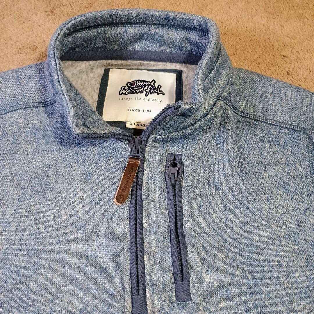 Weird Fish Sweater Men's XL Pullover Lined Knitted Quarter Zip Chest Pocket - Thumbnail 3