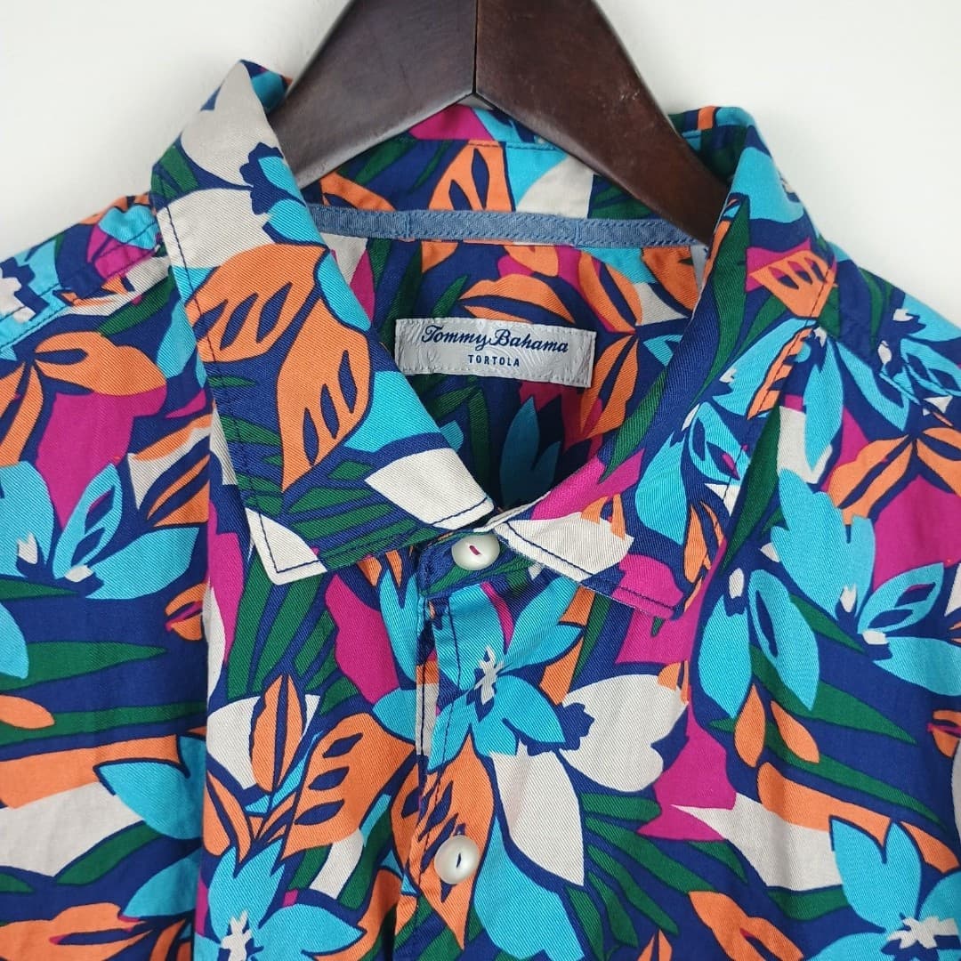 Tommy Bahama Tortola Fuego Bay Camp Shirt Mens XL Tropical Tencel Blend - Thumbnail 2