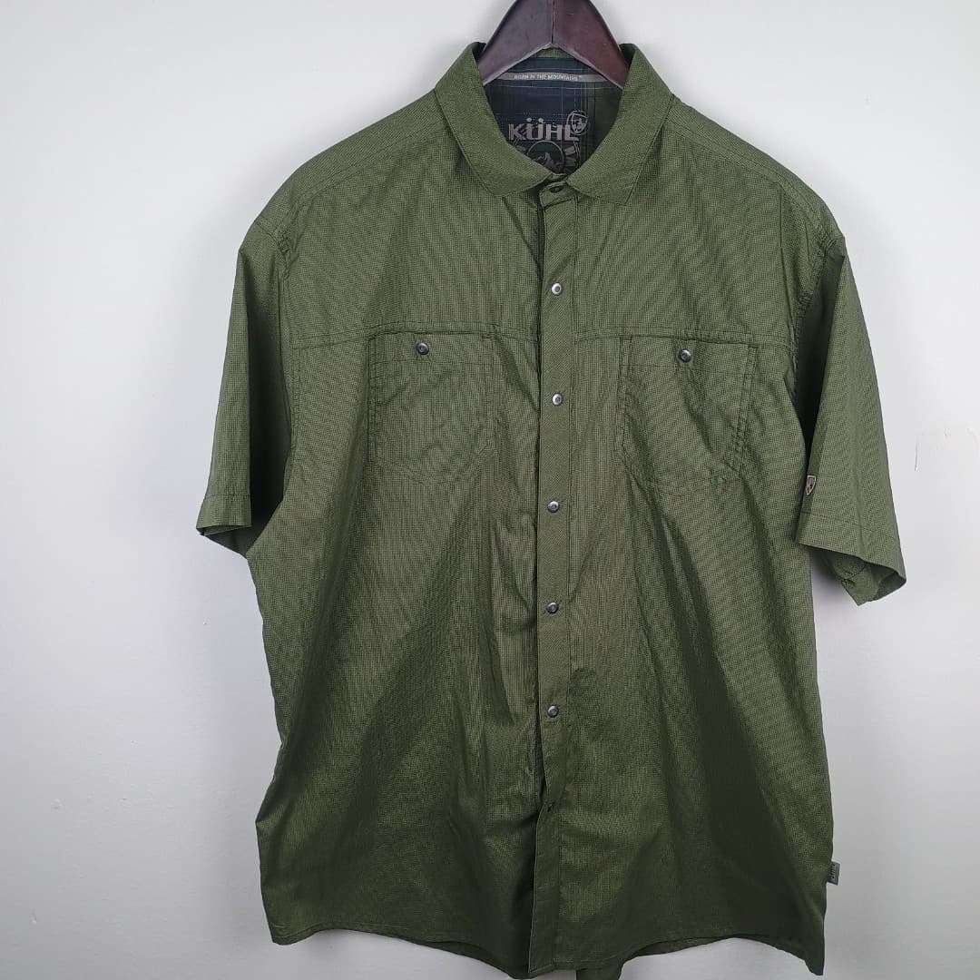 Kuhl Stealth Snap Shirt Mens XL Green Short Sleeve Ultra-Lightweight UPF 30 - Thumbnail 2
