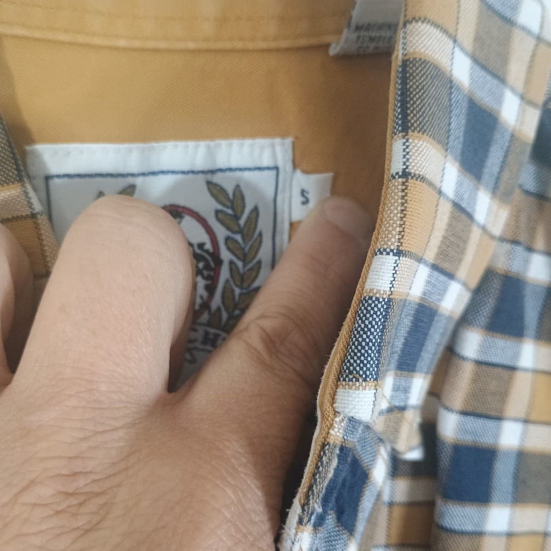 Cinch Long Sleeve Shirt Men's Size S Tan & Blue Check Plaid Cowboy Rodeo Western - Thumbnail 3