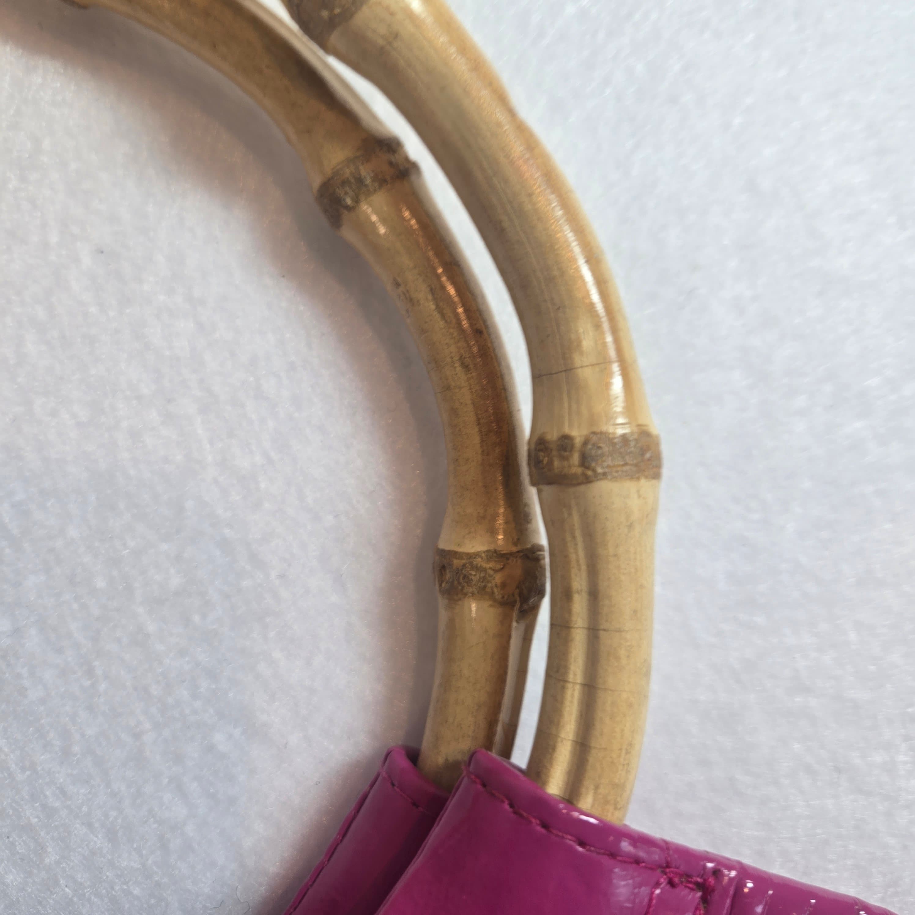 Vintage 90s Pink Bamboo Handle Tote Bag with Floral Lining - Thumbnail 2