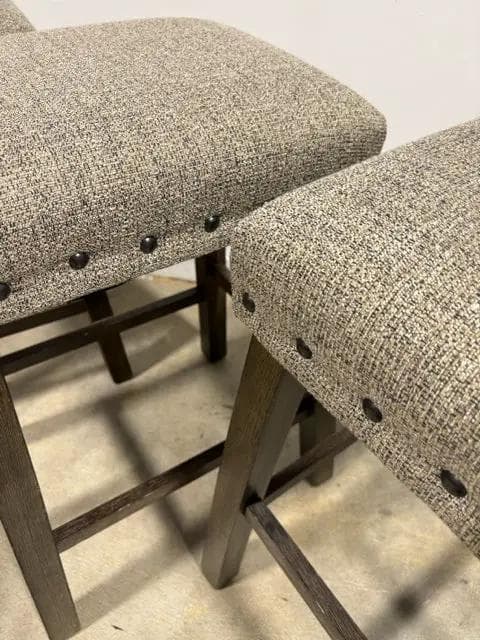 Padded Wood Stools with Nail Heads Set of 3 - Thumbnail 2