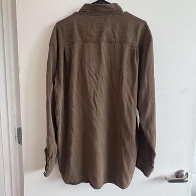 Tommy Bahama Herringbone Long Sleeve Button Up 100% Silk Shirt Brown Mens XLT - Thumbnail 2