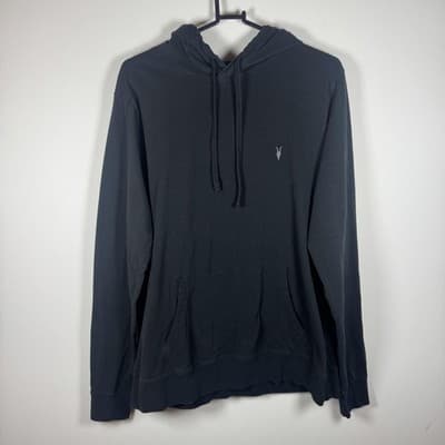 AllSaints Raven OTH Hoody Fleece Pullover Organic Cotton Black Men's XL