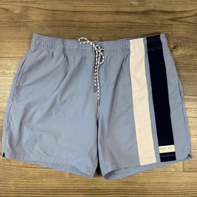Rhone Fletcher Swim Trunks Waist Drawstring Back Pocket Striped Blue Men's XL