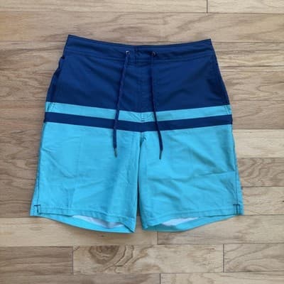 Fair Harbor Ozone Swim Trunks Lined Elastic Waist Drawstring Striped Blue Mens M