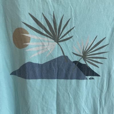Quiksilver Tank Top Palm Tree Island Surf Graphic Cotton Light Blue Mens XL - Thumbnail 8