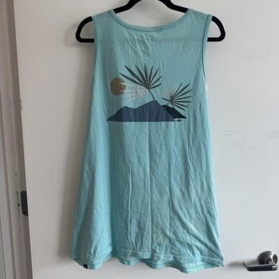 Quiksilver Tank Top Palm Tree Island Surf Graphic Cotton Light Blue Mens XL - Thumbnail 2