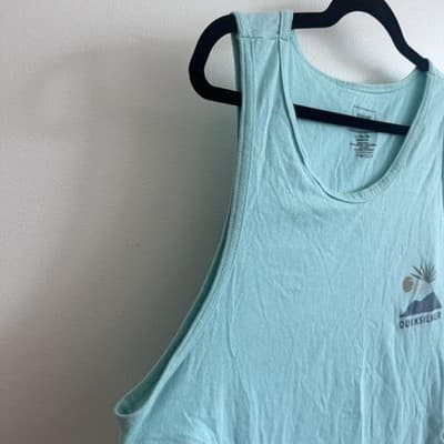 Quiksilver Tank Top Palm Tree Island Surf Graphic Cotton Light Blue Mens XL - Thumbnail 6