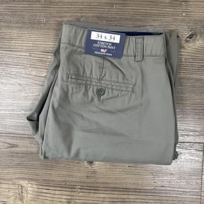 Vineyard Vines Chilmark Pants Flat Front Stretch Chino Gray Mens 34x34 - Thumbnail 12