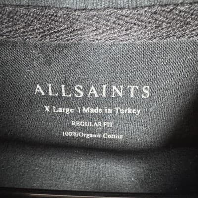 AllSaints Raven OTH Hoody Fleece Pullover Organic Cotton Black Men's XL - Thumbnail 3