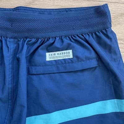 Fair Harbor Ozone Swim Trunks Lined Elastic Waist Drawstring Striped Blue Mens M - Thumbnail 11