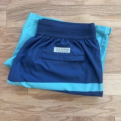Fair Harbor Ozone Swim Trunks Lined Elastic Waist Drawstring Striped Blue Mens M - Thumbnail 14