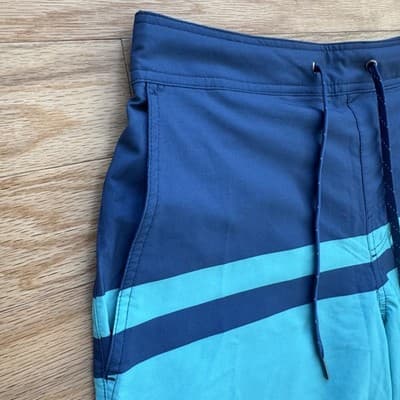 Fair Harbor Ozone Swim Trunks Lined Elastic Waist Drawstring Striped Blue Mens M - Thumbnail 5