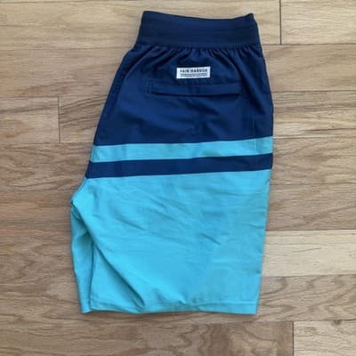Fair Harbor Ozone Swim Trunks Lined Elastic Waist Drawstring Striped Blue Mens M - Thumbnail 13