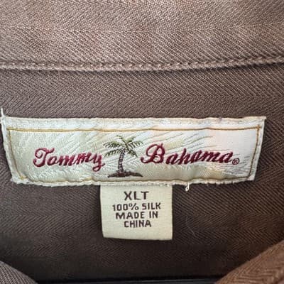 Tommy Bahama Herringbone Long Sleeve Button Up 100% Silk Shirt Brown Mens XLT - Thumbnail 3