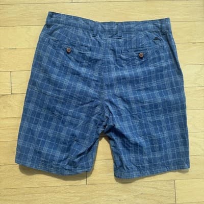 Tommy Bahama Chino Shorts Plaid Linen Cotton Casual Blue 10 Inseam Mens 33 - Thumbnail 2