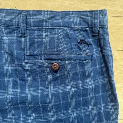 Tommy Bahama Chino Shorts Plaid Linen Cotton Casual Blue 10 Inseam Mens 33 - Thumbnail 7