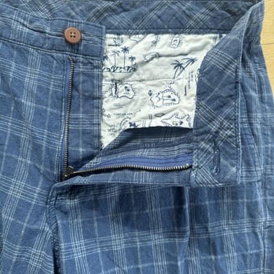 Tommy Bahama Chino Shorts Plaid Linen Cotton Casual Blue 10 Inseam Mens 33 - Thumbnail 5