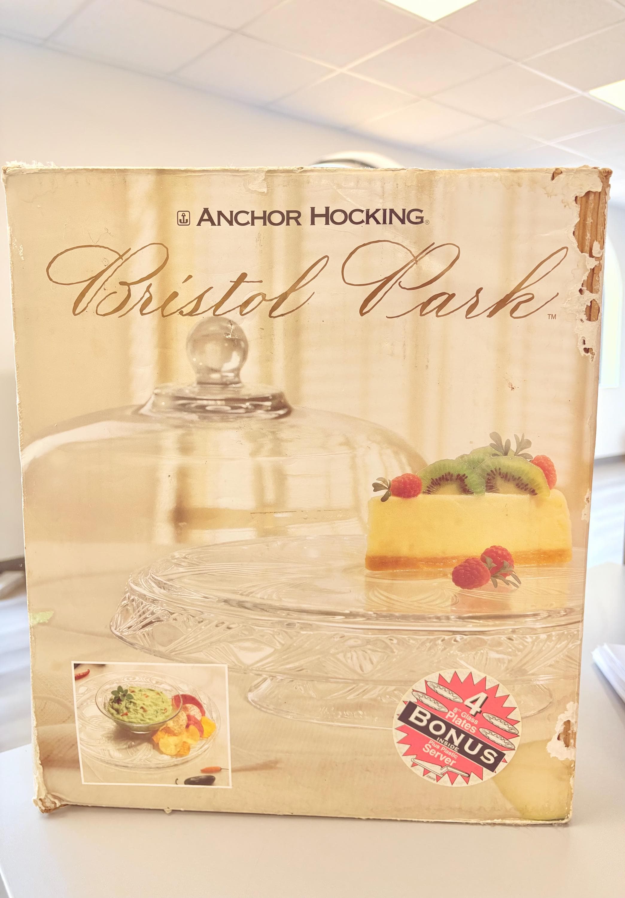 Vintage Anchor Hocking "Bristol Park" Glass Cake Set w/ 4 Plates~ Complete Set, unused from 1997 - Thumbnail 5