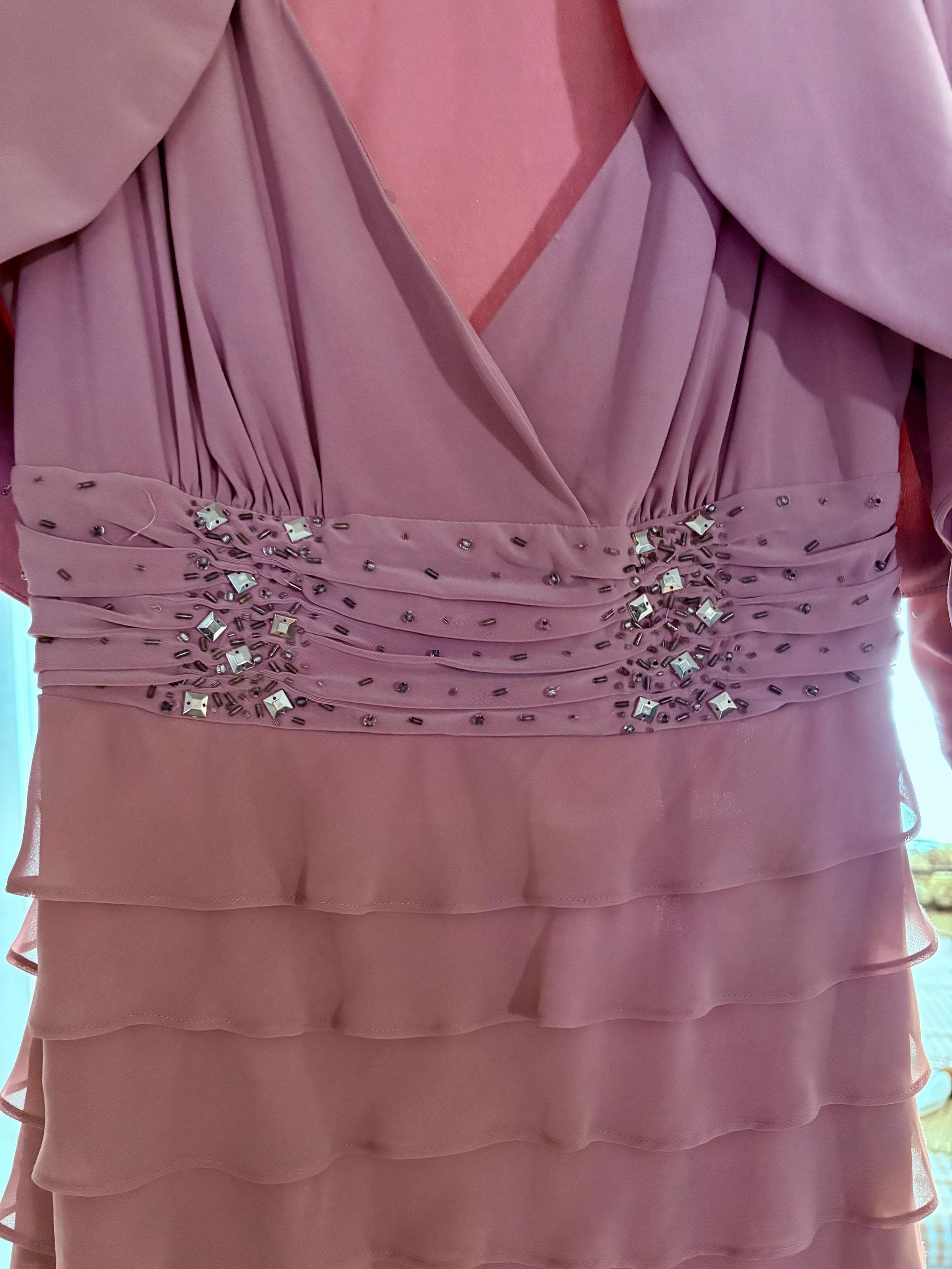 Vintage Cocktail Dress SLNY Mauve Rose Pink Tiered Ruffle Cocktail Dress & Bolero Jacket - Thumbnail 8