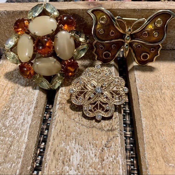 Vintage Delizza and Elster Amber Clear Milky Rhinestone & Cabochon Square Brooch- Perfect color for Fall or Thanksgiving! - Thumbnail 5