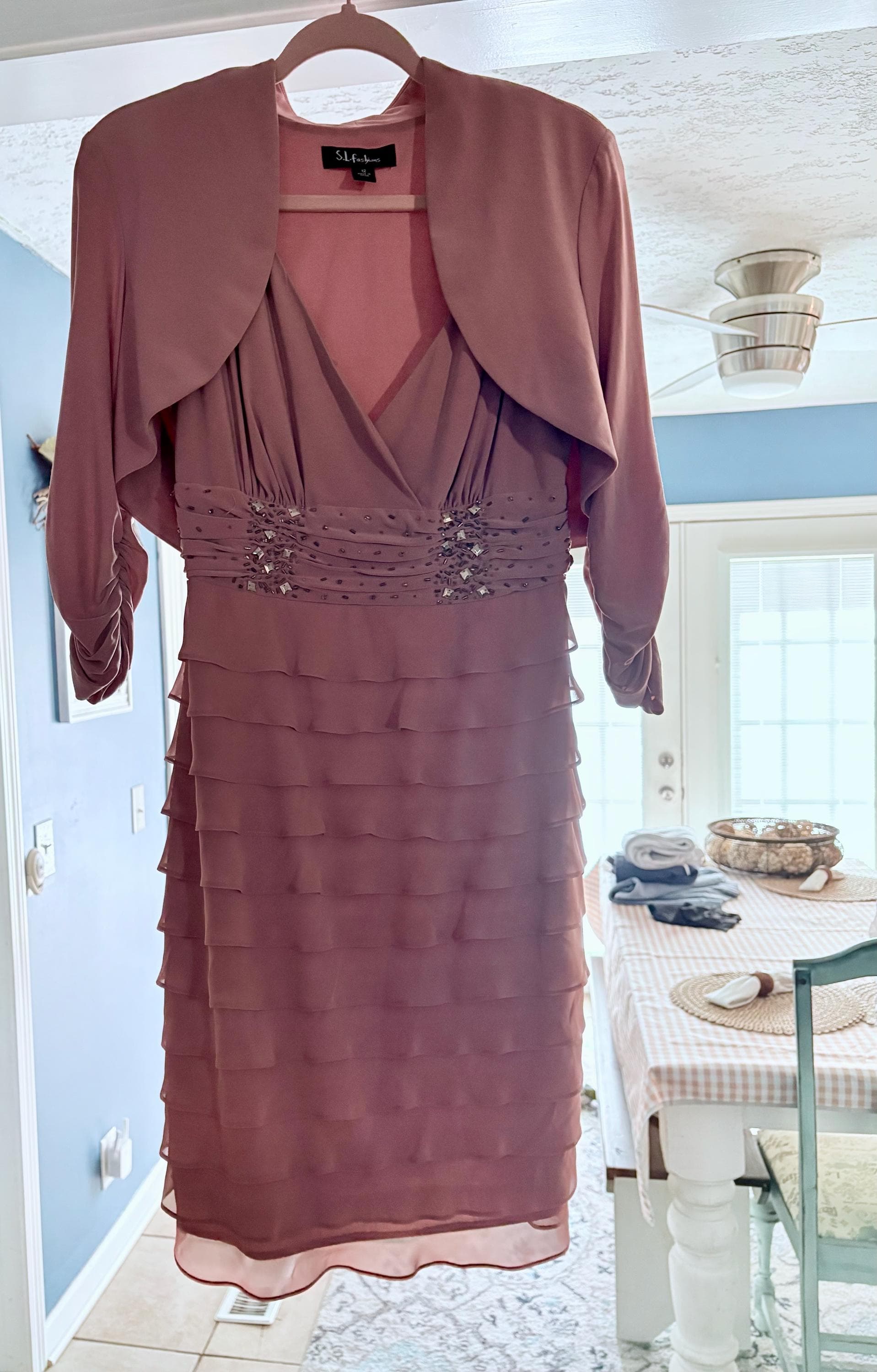 Vintage Cocktail Dress SLNY Mauve Rose Pink Tiered Ruffle Cocktail Dress & Bolero Jacket - Thumbnail 6