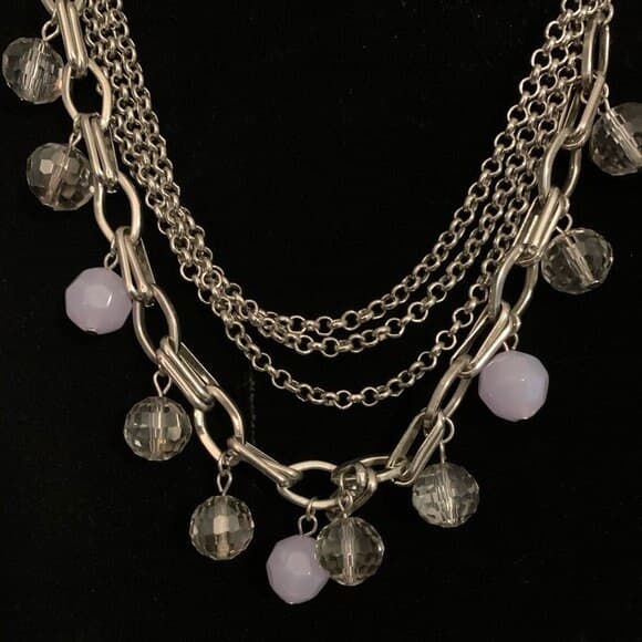 Vintage Ann Taylor Silver/Baby Blue Multi-Layer Necklace - Thumbnail 3