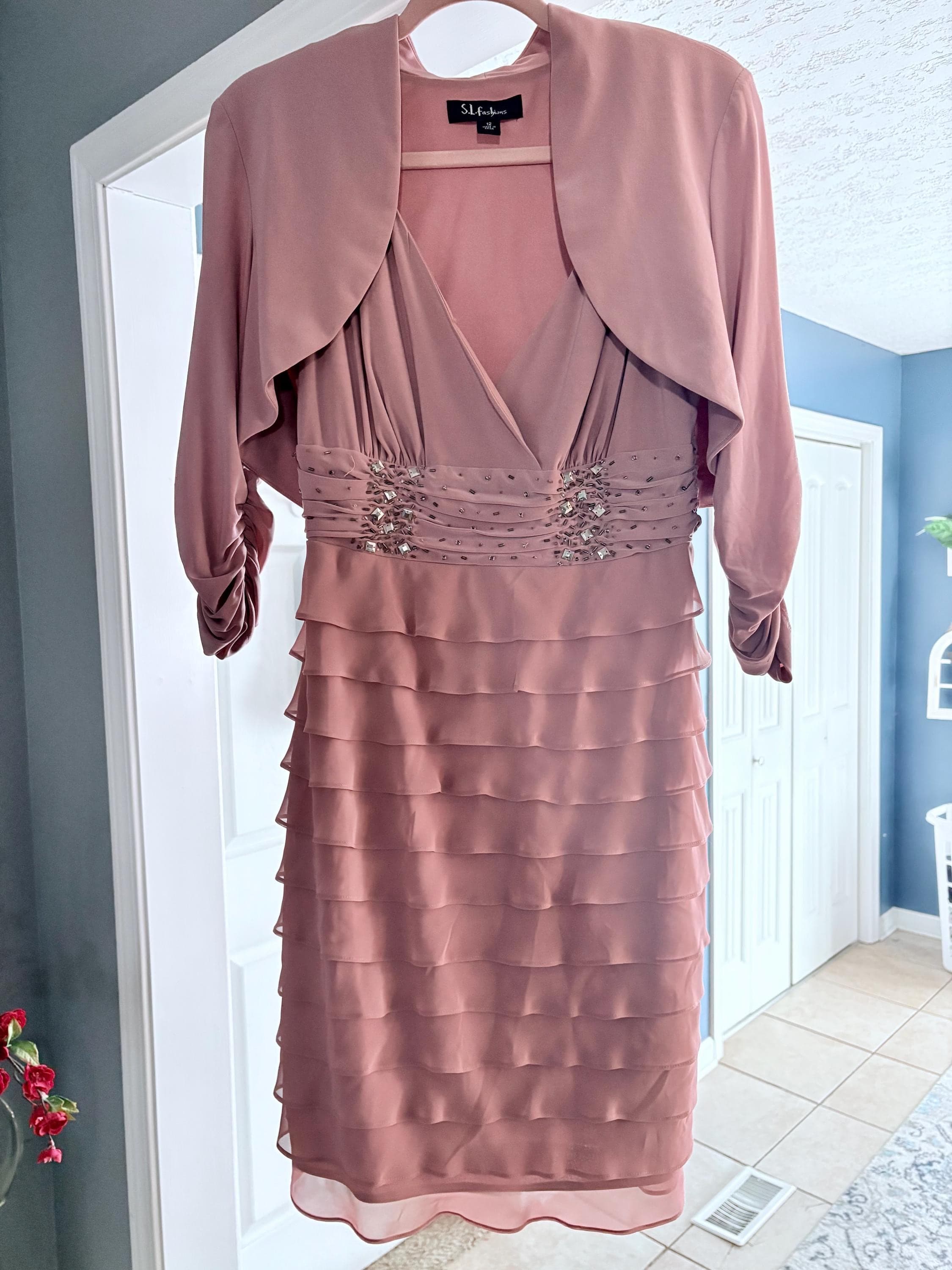 Vintage Cocktail Dress SLNY Mauve Rose Pink Tiered Ruffle Cocktail Dress & Bolero Jacket - Thumbnail 2