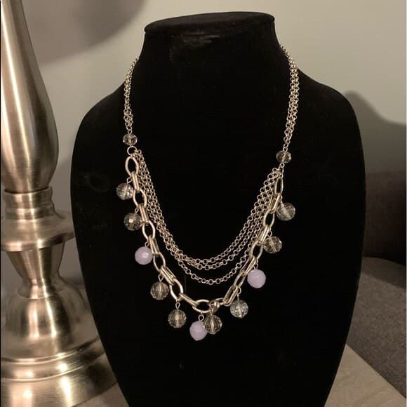 Vintage Ann Taylor Silver/Baby Blue Multi-Layer Necklace - Thumbnail 2