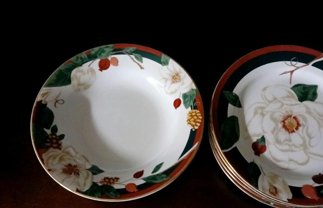 10 Piece~ “Magnolia” 4 Salad Plates & 4 Rim Soup Bowls by Tienshan Magnolia Collection~ 2 Teacups~ Vintage Circa 1996 - Thumbnail 6