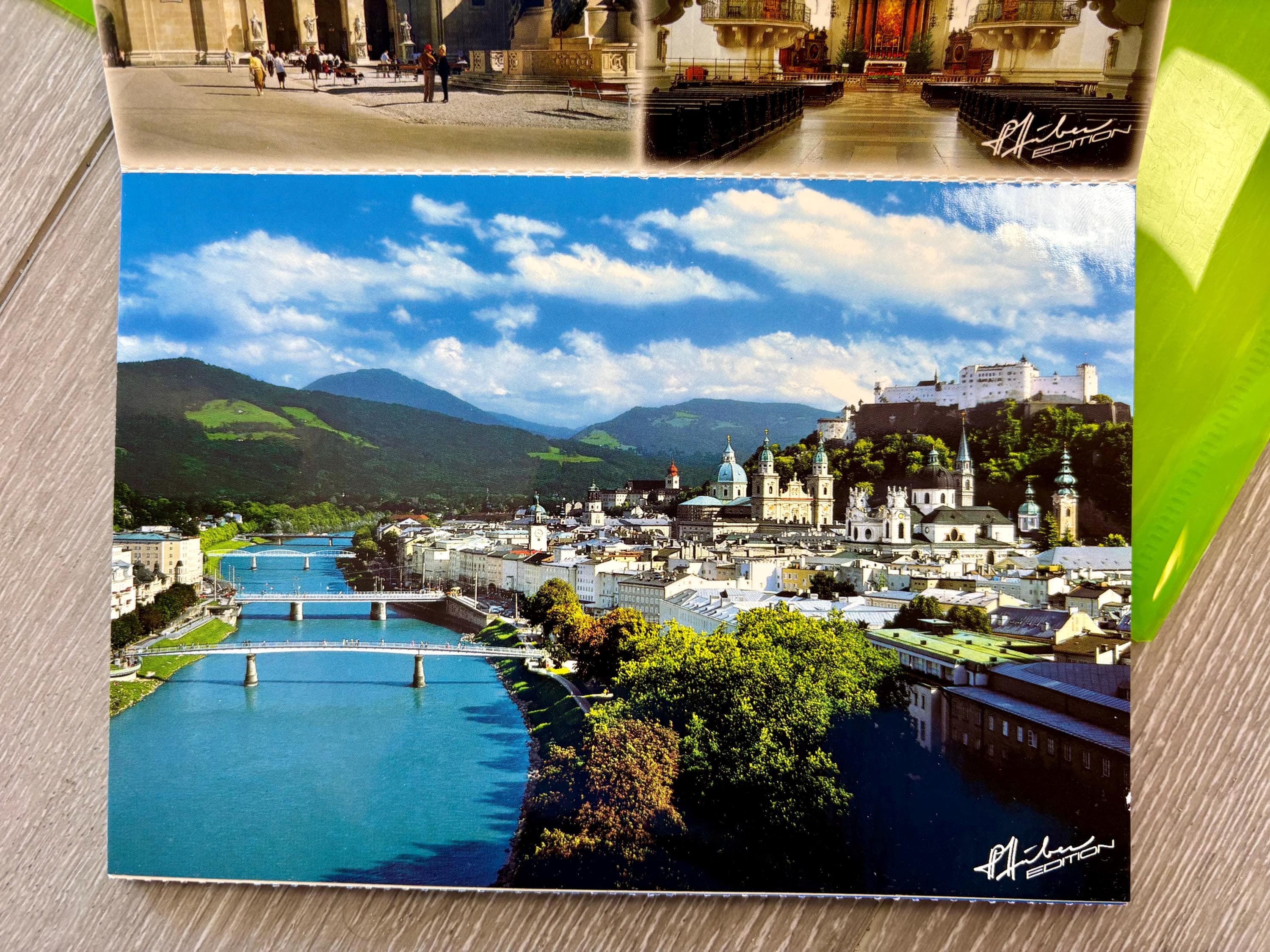 Vintage box of 12 "Super Cards" postcards featuring a panoramic view of Salzburg, Austria. Breathtaking Images! Glossy; Mint Condition - Thumbnail 7