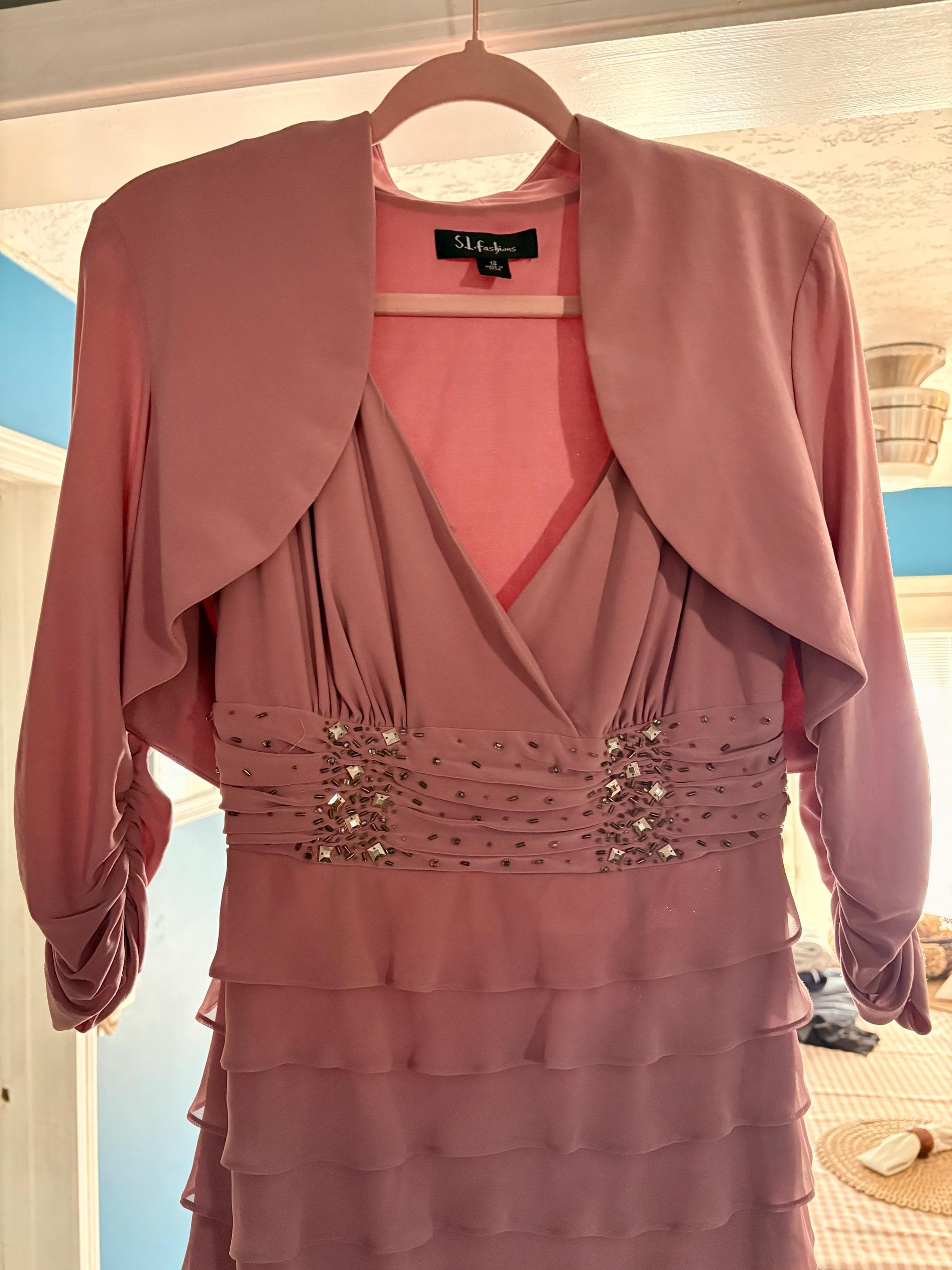 Vintage Cocktail Dress SLNY Mauve Rose Pink Tiered Ruffle Cocktail Dress & Bolero Jacket - Thumbnail 7