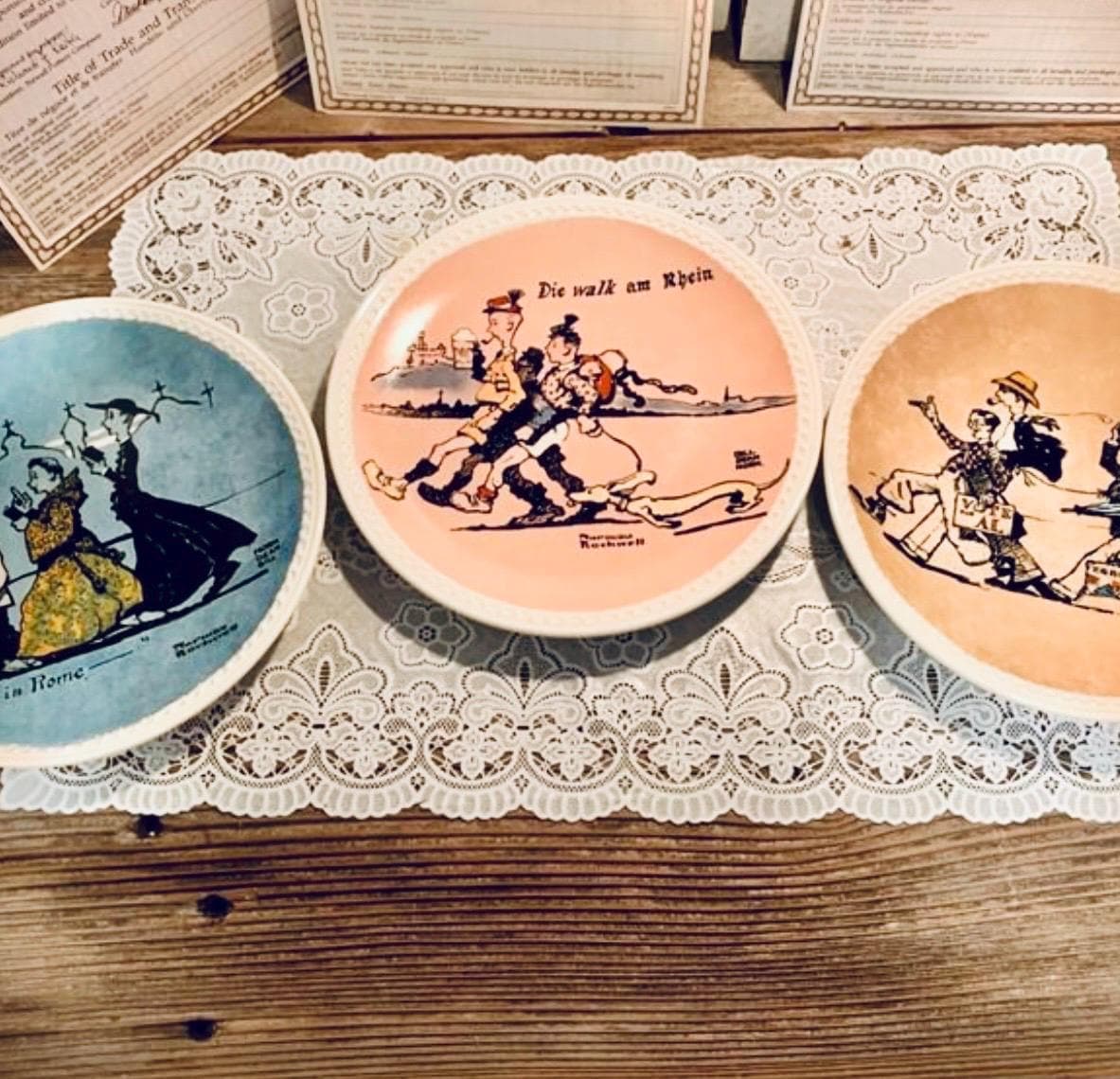 1982 Norman Rockwell Vintage Collection of Plates- When in Rome; Paris Postcards~ Handpainted, COA included - Thumbnail 4