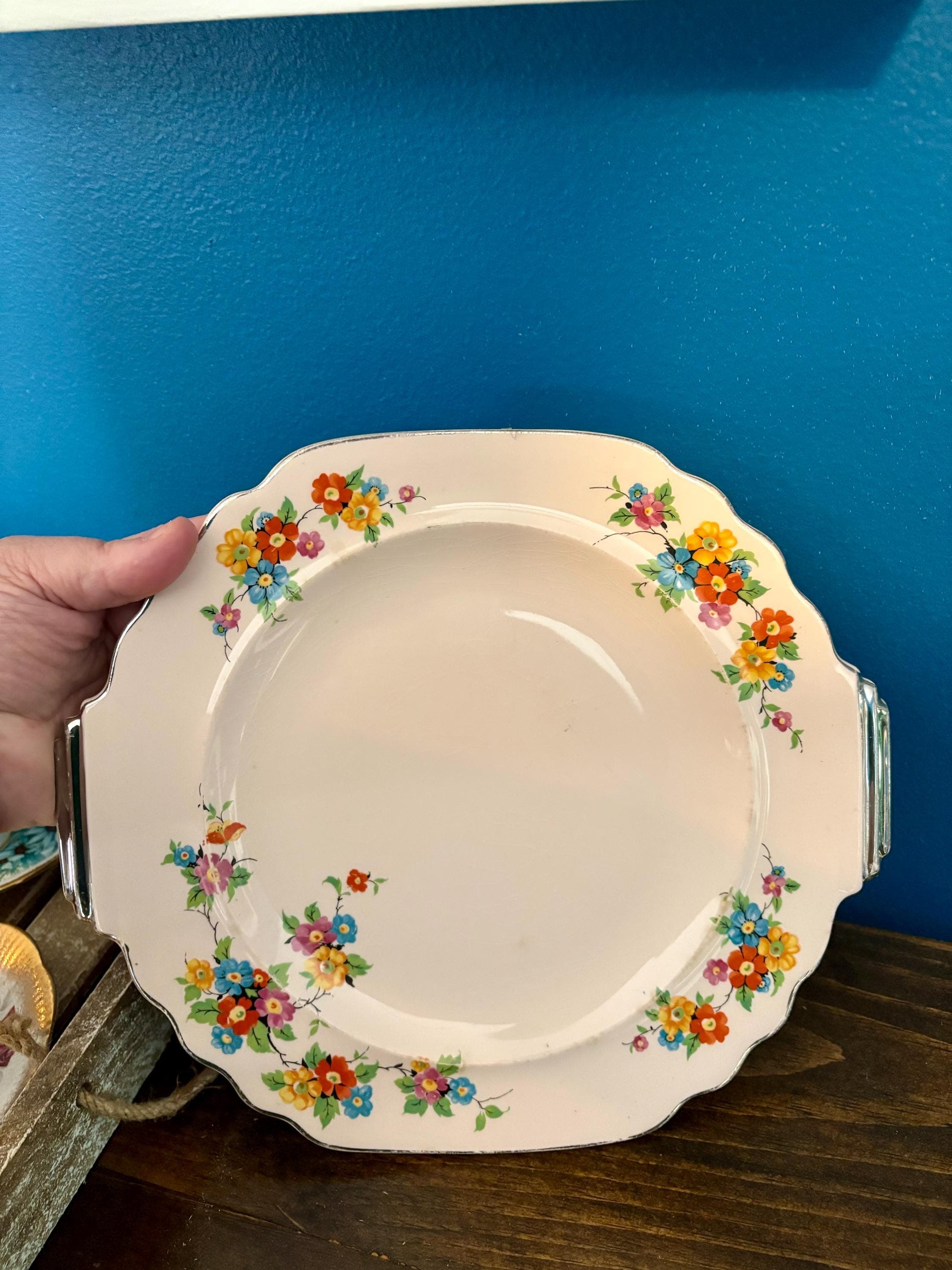 Limoges “Peach-Blo” Dinnerware Wayside Flower by Limoges-American Serving Platter and Silver Handle Serving Bowl - Thumbnail 7