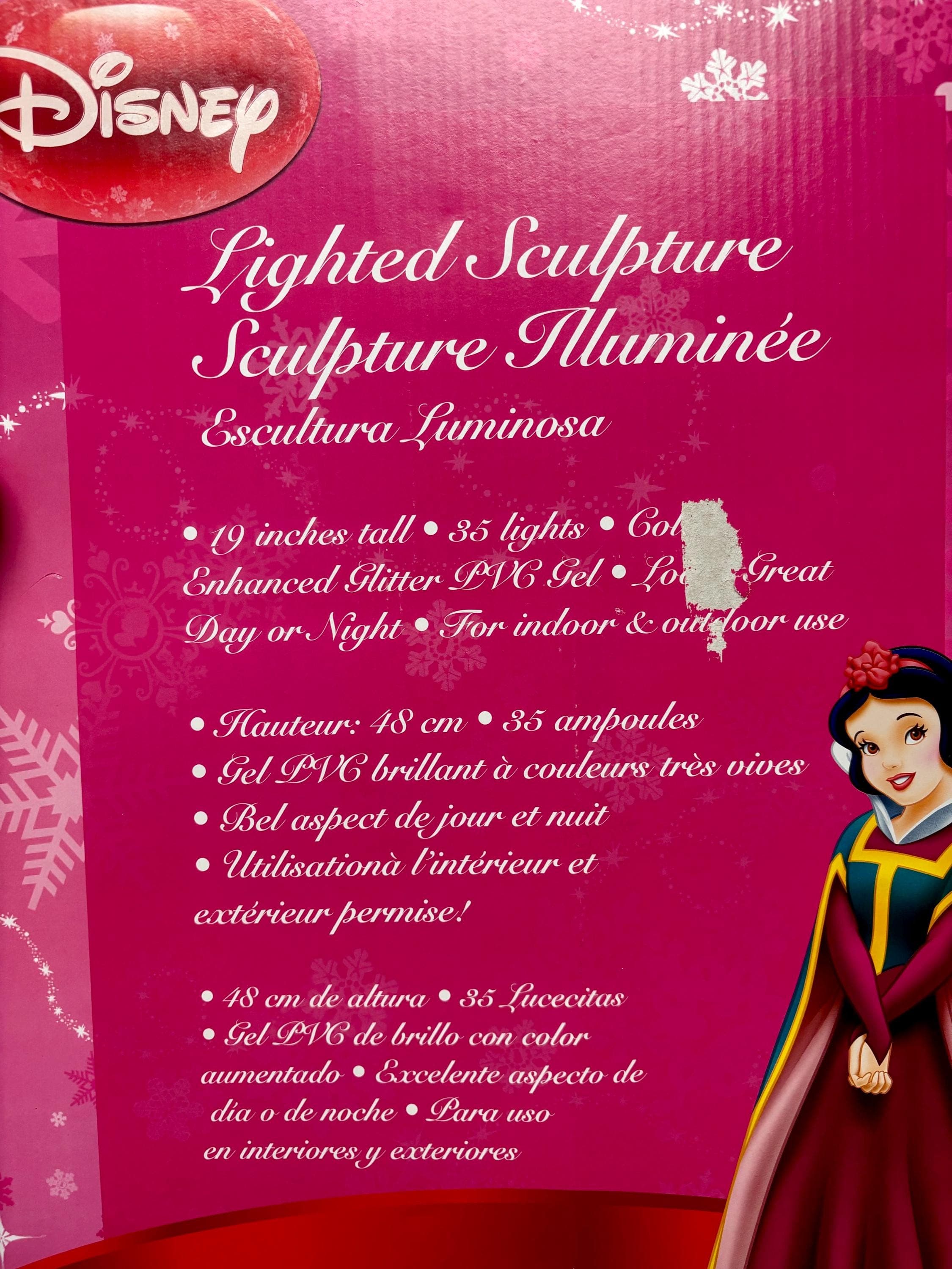 DISNEY'S Vintage Snow White Lighted Sculpture- Disneyana IOB 19 in. Tall & 35 Lights - Thumbnail 2