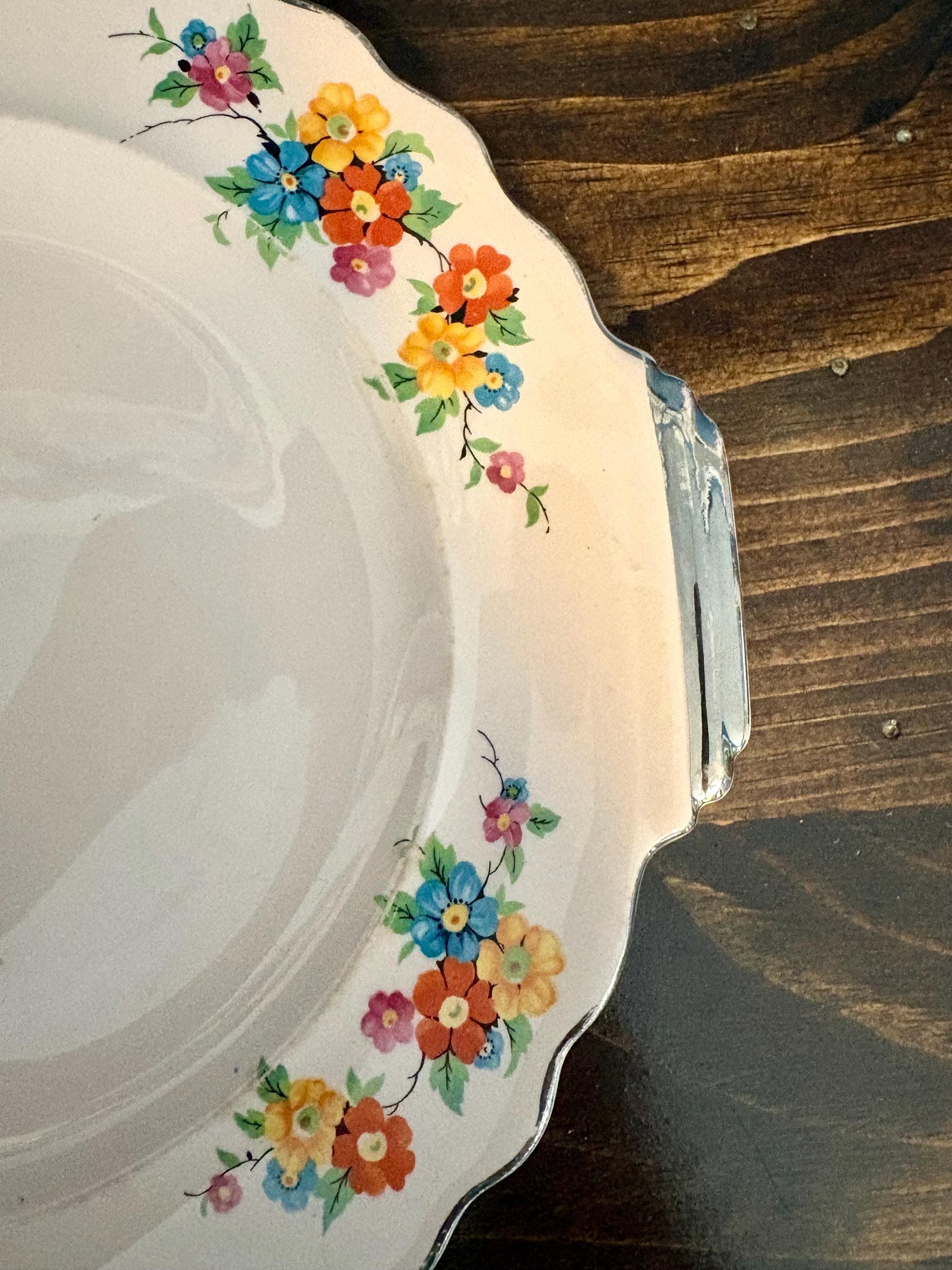 Limoges “Peach-Blo” Dinnerware Wayside Flower by Limoges-American Serving Platter and Silver Handle Serving Bowl - Thumbnail 8
