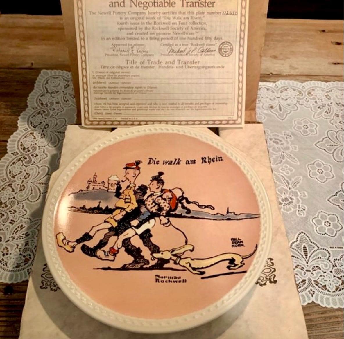 1982 Norman Rockwell Vintage Collection of Plates- When in Rome; Paris Postcards~ Handpainted, COA included - Thumbnail 6