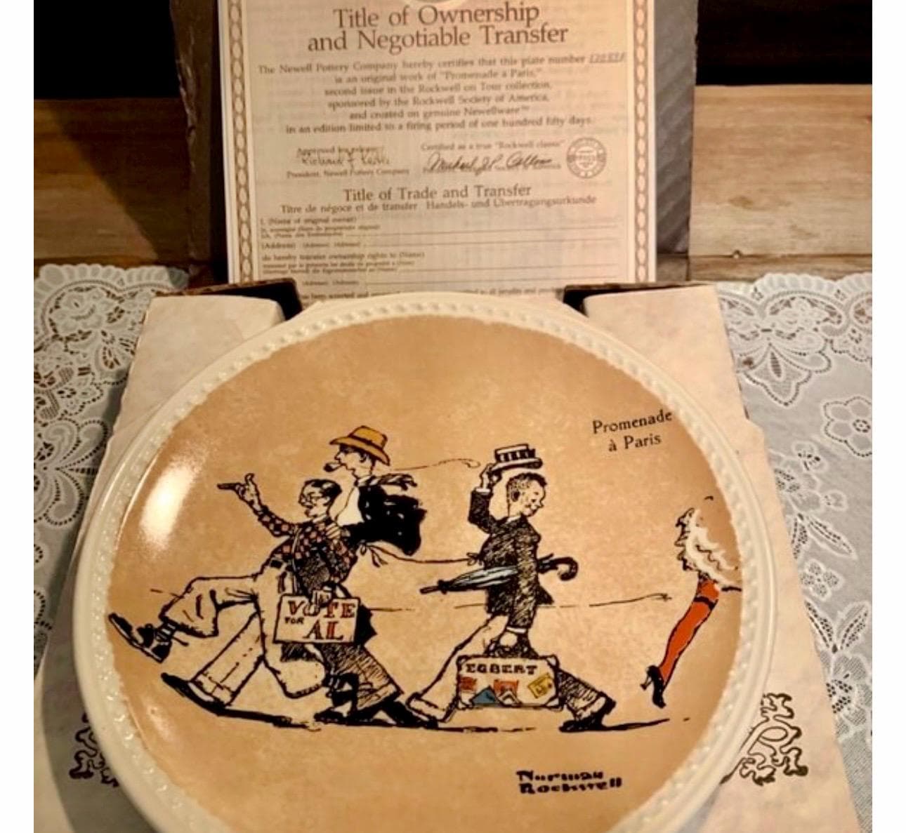 1982 Norman Rockwell Vintage Collection of Plates- When in Rome; Paris Postcards~ Handpainted, COA included - Thumbnail 7