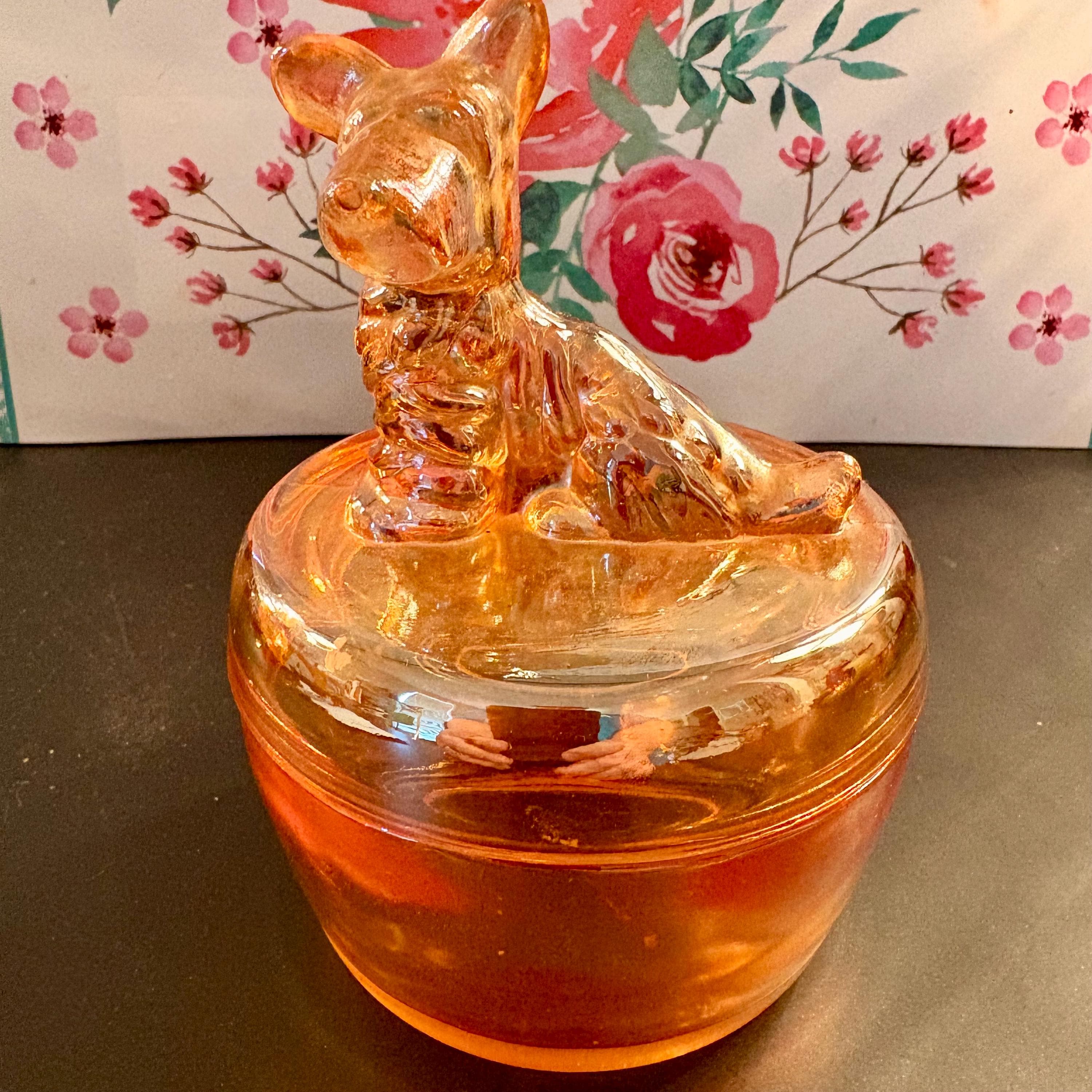 1940s Jeannette Marigold Carnival Glass Terrier Scotty Dog Covered Candy Dish - Thumbnail 2