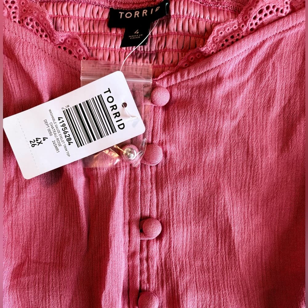 TORRID Eyelet Trim Top- Pink- 4X NWT Lace Bottom Longer Length - Thumbnail 4