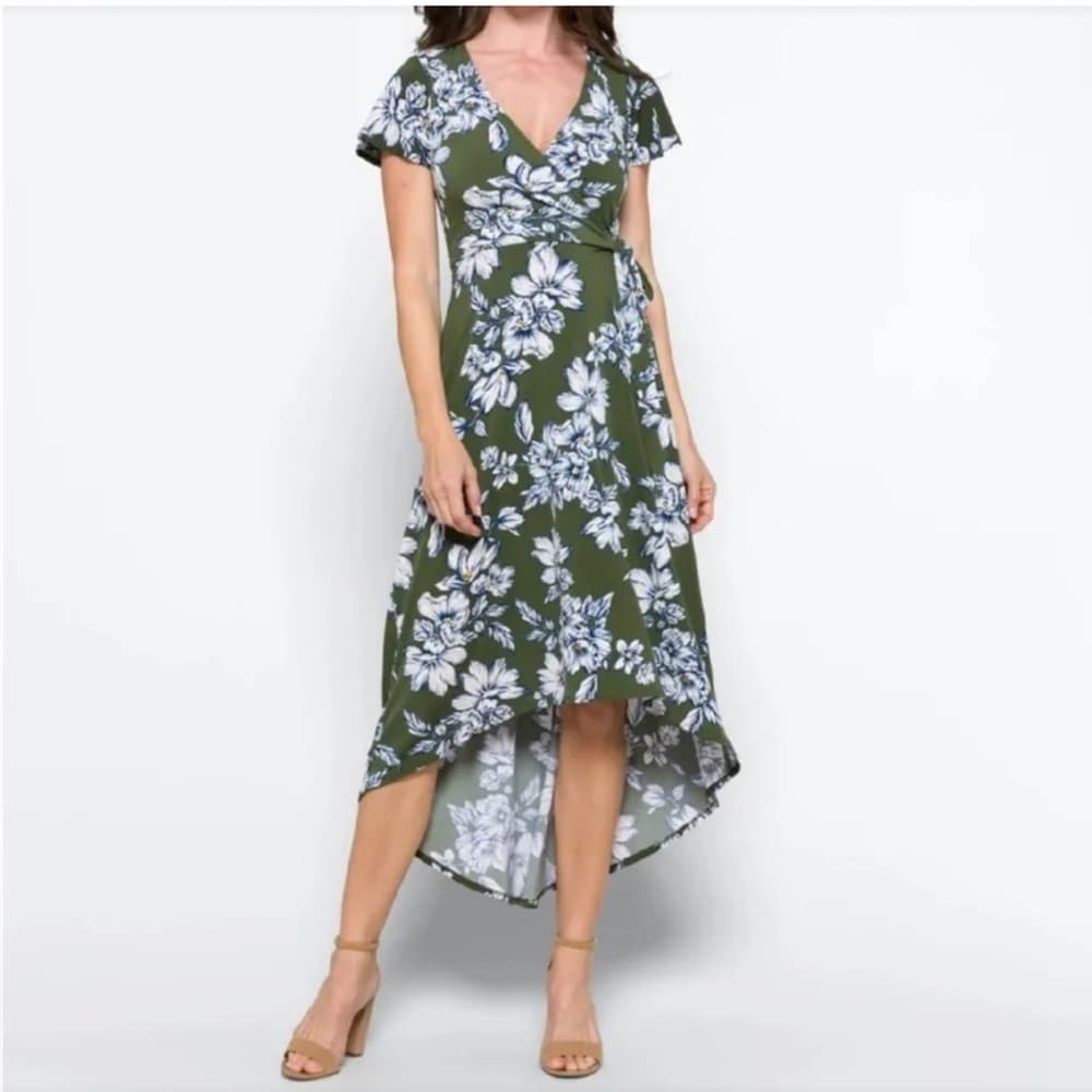 Fortune & Ivy Green Faux Wrap Floral High Low Dress Size Medium NWT - Thumbnail 5