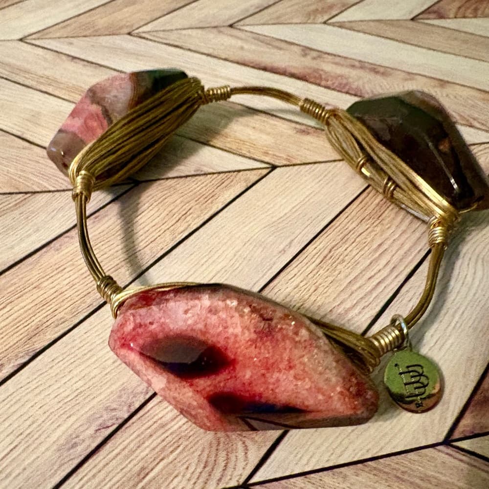 Bourbon and Bowties Black and Pink Bracelet Gold Wire Wrapped Bangle - Thumbnail 6