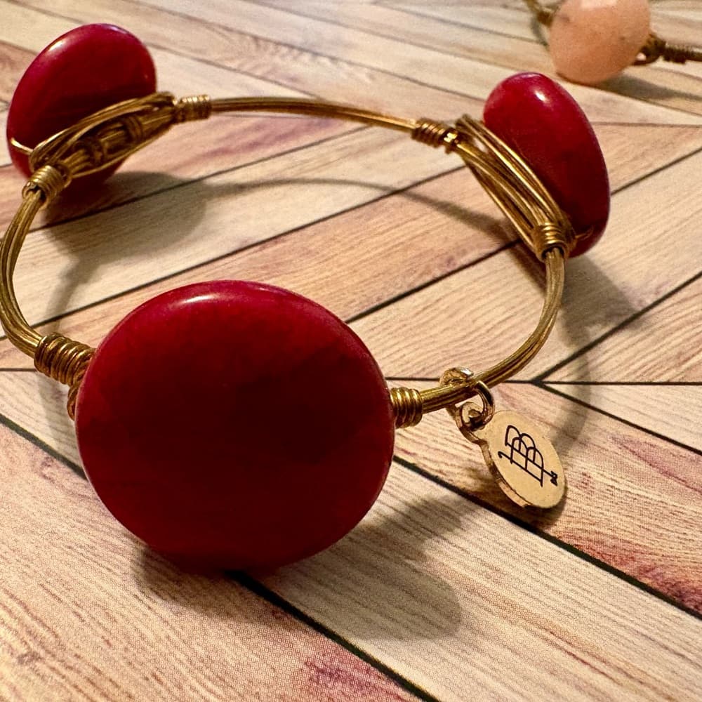 Bourbon and Bowties Pink Quartz and Cherry Bangle Stone Bracelets- - Thumbnail 7