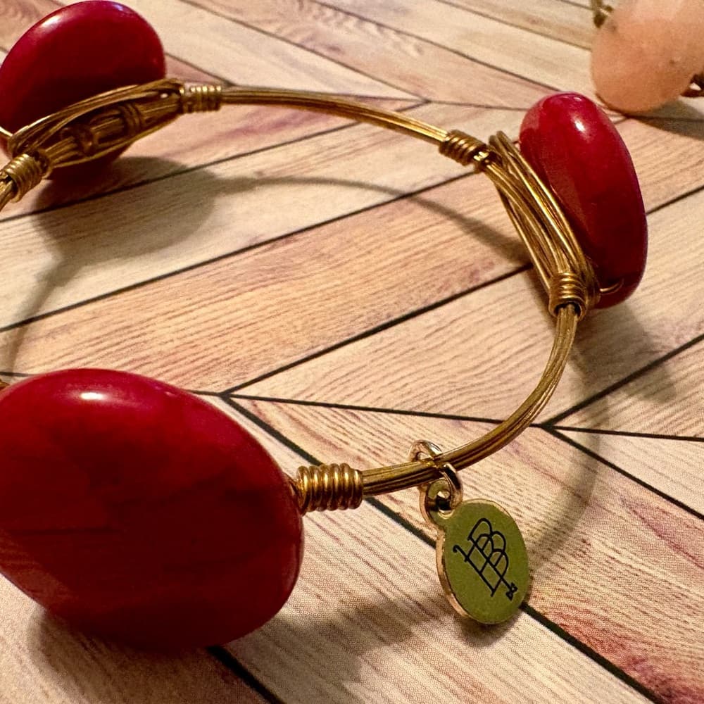 Bourbon and Bowties Pink Quartz and Cherry Bangle Stone Bracelets- - Thumbnail 6