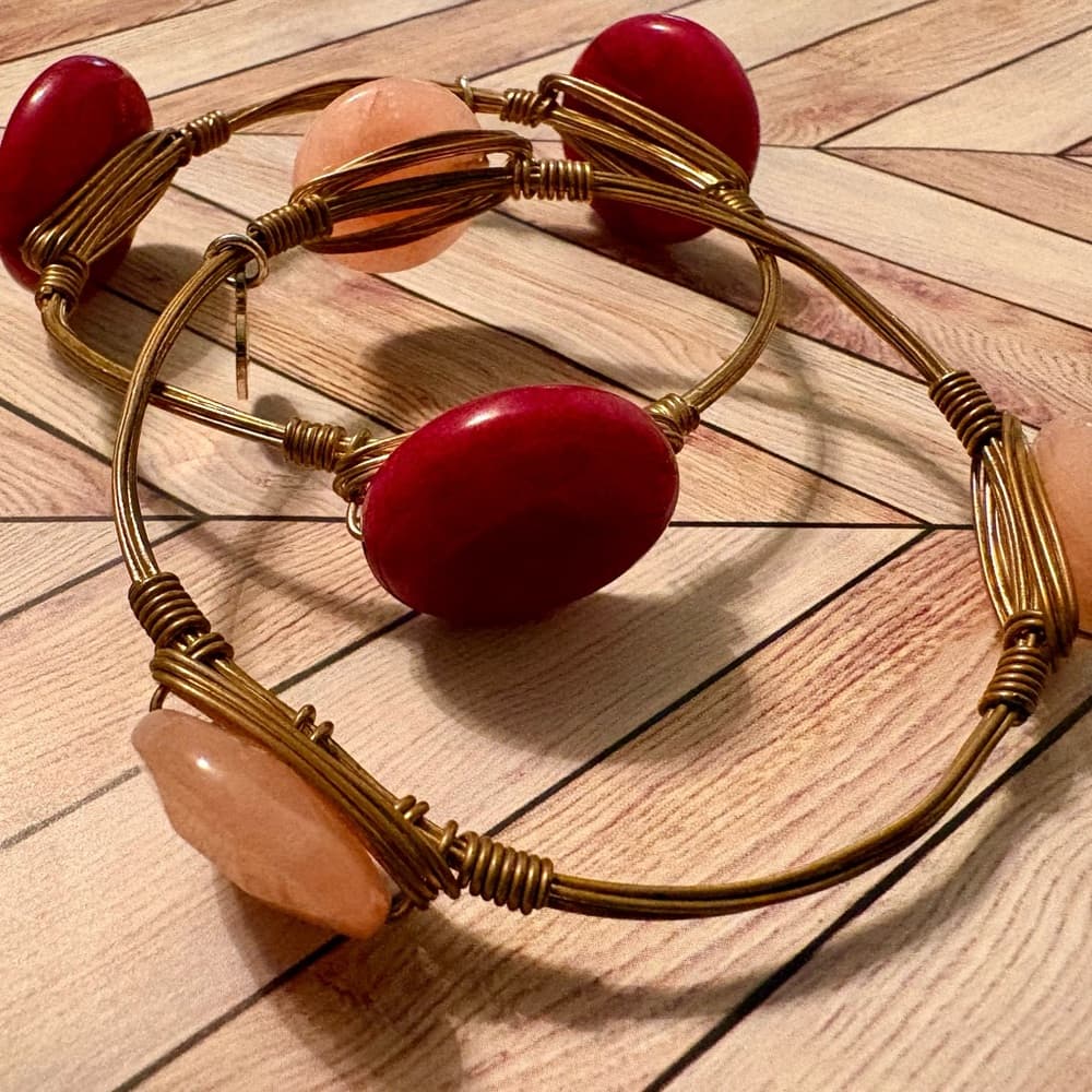 Bourbon and Bowties Pink Quartz and Cherry Bangle Stone Bracelets- - Thumbnail 2