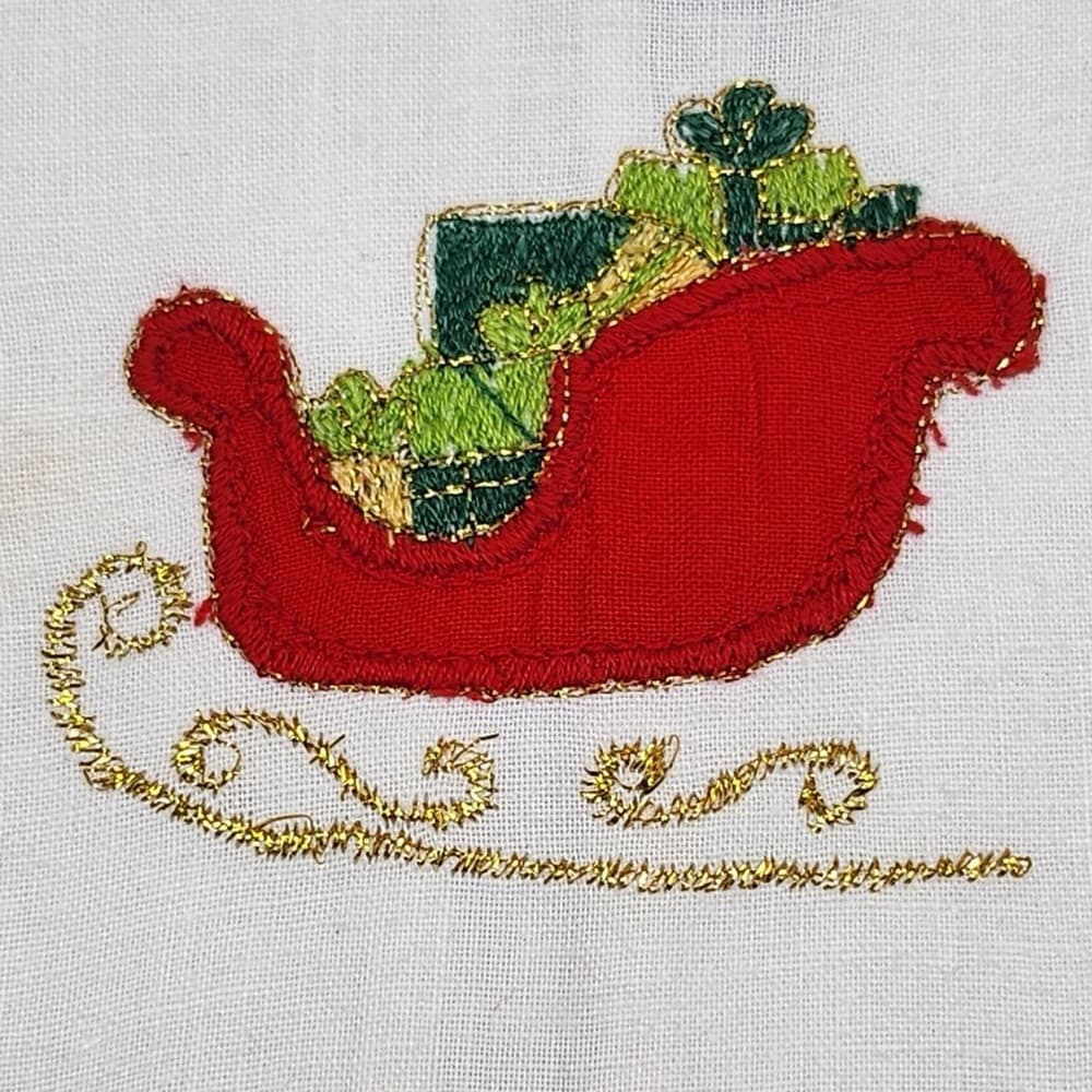 Vintage 1995 Lillian Vernon 100% Cotton Embroidered Christmas Tree Sleigh Towels - Thumbnail 2